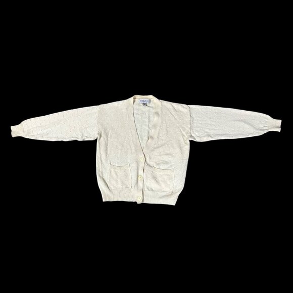 Vintage Cardigan Sweater Karen Scott USA Cotton Pale Yellow Womens Small 1980s - Picture 2 of 9
